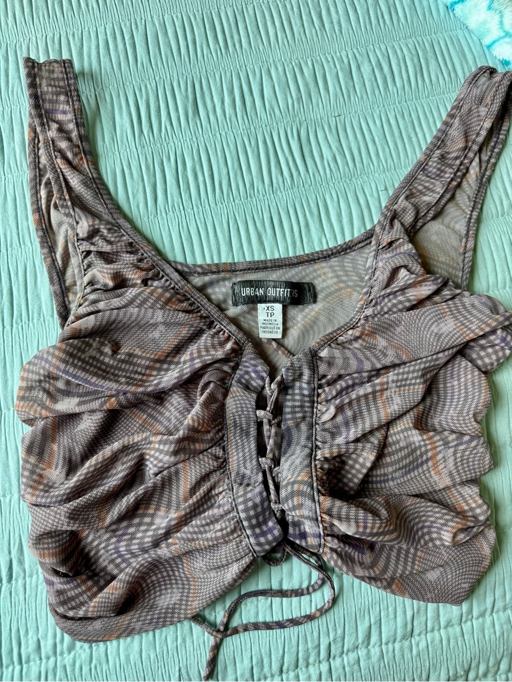 Urban Outfitters Brown & Gray Ruched Lace-Up Crop Tank